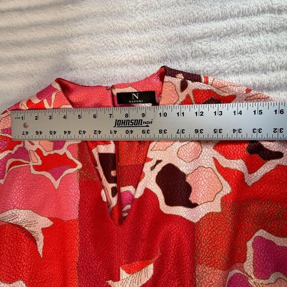 Natori Womens Red & Pink Abstract Print Cap Sleeve V-Neck Shift Dress Size 10 - Picture 6 of 10